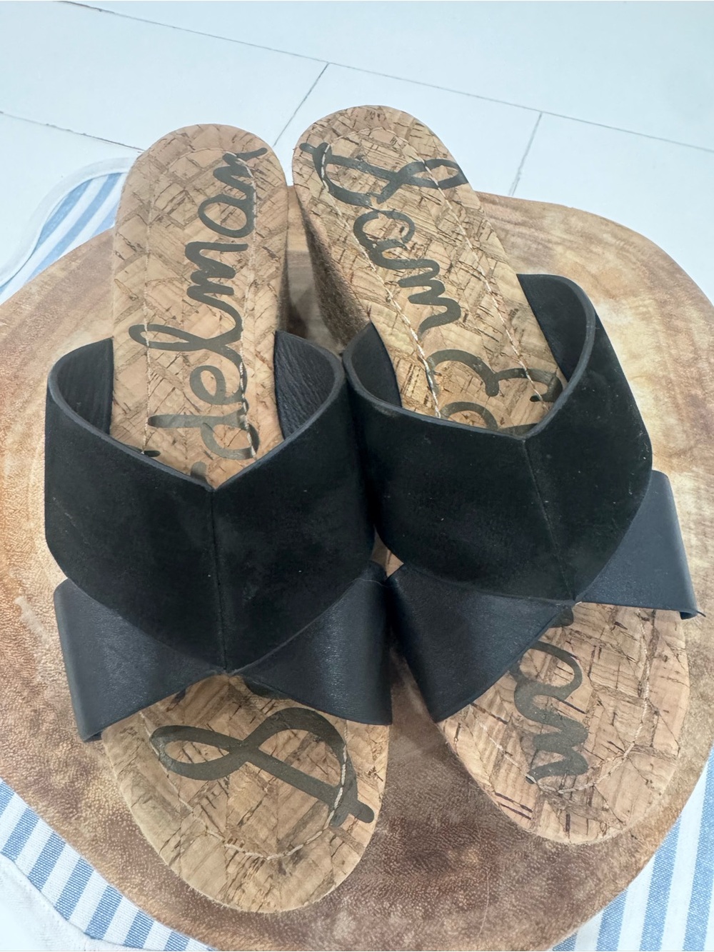 Sam Edelman Black Bow Cork Slide Mules